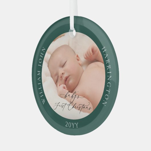 Kundenspezifisches Foto und Name Baby's First Gree Ornament Aus Glas (Vorderseite links)