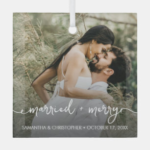 Kundenspezifisches Foto Verheiratet & Frohe Erste  Ornament Aus Glas