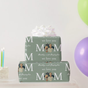 Kundenspezifisches Foto Wir Liebe Sie Mama Grünen  Geschenkpapier