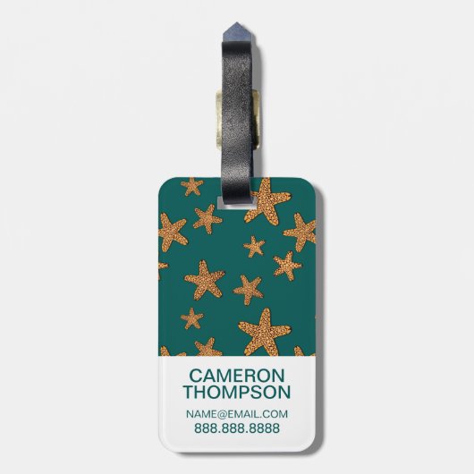 Kundenspezifisches Fotoorange Starfish-Muster Gepäckanhänger (Rückseite vertikal)