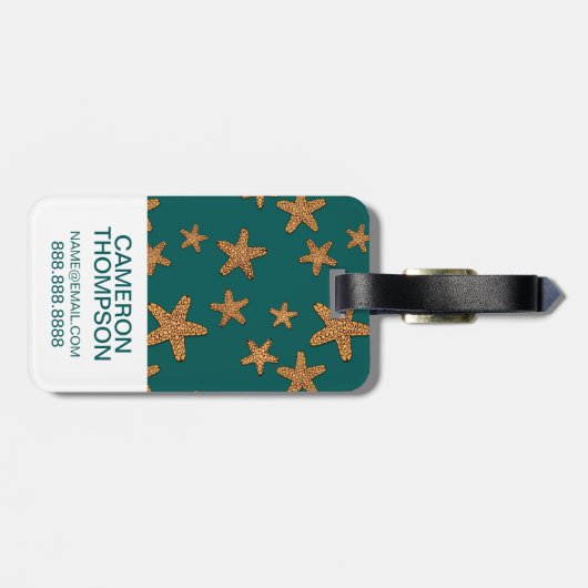 Kundenspezifisches Fotoorange Starfish-Muster Gepäckanhänger (Rückseite horizontal)