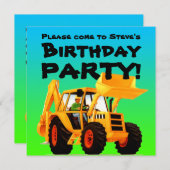 Kundenspezifisches gelbes Baggerder bau-Party des Einladung (Vorne/Hinten)