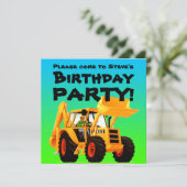 Kundenspezifisches gelbes Baggerder bau-Party des Einladung (Stehend Vorderseite)