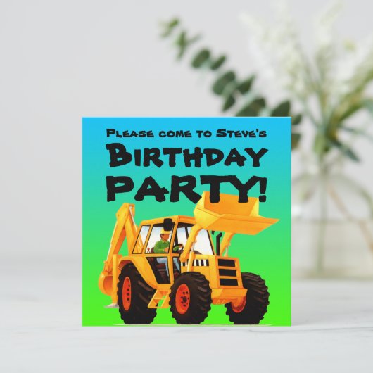 Kundenspezifisches gelbes Baggerder bau-Party des Einladung (Stehend Vorderseite)