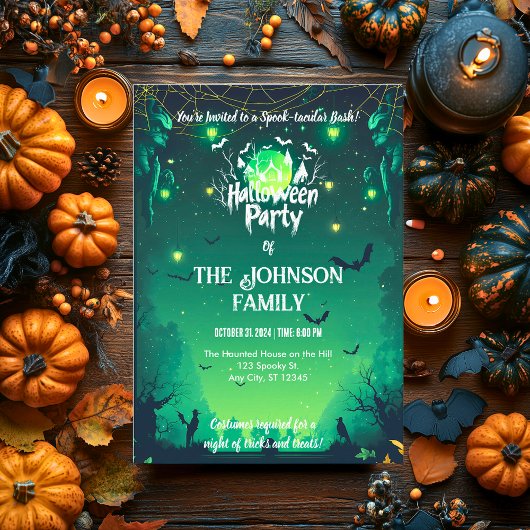 Kundenspezifisches Halloween-Party mit grünen Lant Einladung