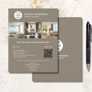 Kundenspezifisches Logo Foto QR Taupe Beruflich Bu Flyer