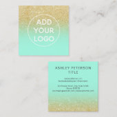 Kundenspezifisches Logo Moderner Glitzer Minze grü Quadratische Visitenkarte (Vorne/Hinten)
