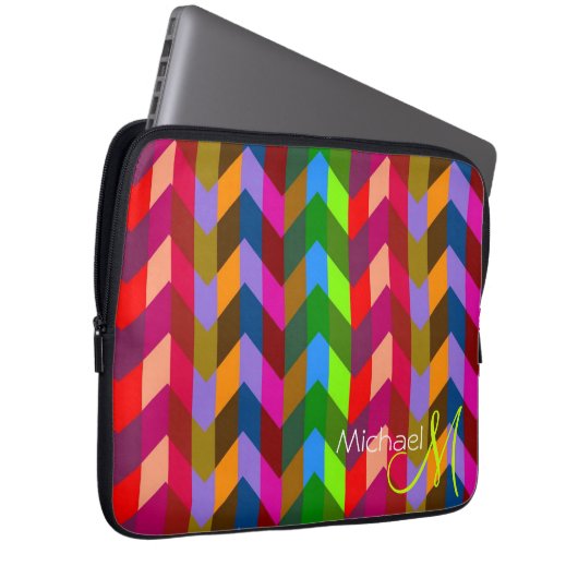 Kundenspezifisches Monogramm-bunter Zickzack Laptopschutzhülle (Vorne Rechts)
