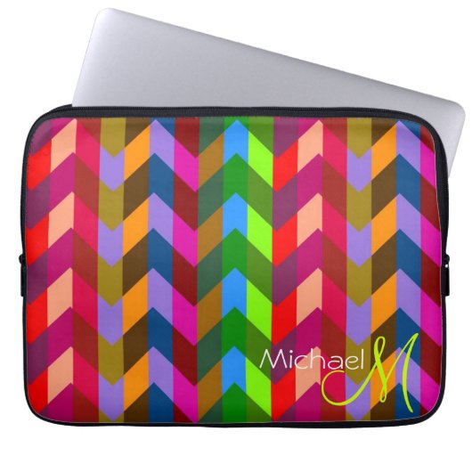 Kundenspezifisches Monogramm-bunter Zickzack Laptopschutzhülle (Vorderseite)