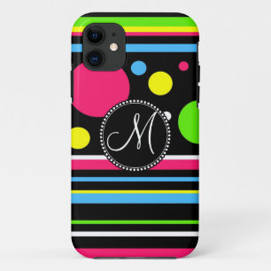 Kundenspezifisches Monogramm-buntes Neon Stripes iPhone 11 Hülle