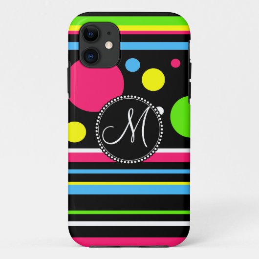 Kundenspezifisches Monogramm-buntes Neon Stripes Case-Mate iPhone Hülle (Rückseite)