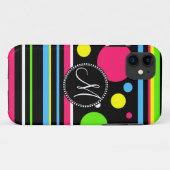 Kundenspezifisches Monogramm-buntes Neon Stripes Case-Mate iPhone Hülle (Rückseite (Horizontal))