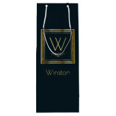 Kundenspezifisches Monogramm golden auf Geschenktüte Für Weinflaschen (Rückseite)