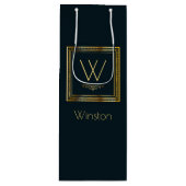 Kundenspezifisches Monogramm golden auf Geschenktüte Für Weinflaschen (Vorderseite)