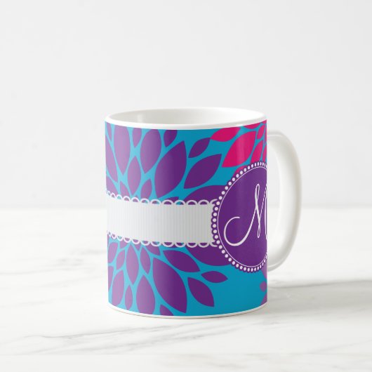 Kundenspezifisches Monogramm-Initialen-Rosa-lila Kaffeetasse (VorderseiteRechts)