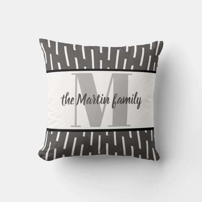 kundenspezifisches Monogramm-Kissen grau und weiß Kissen (Vorderseite)