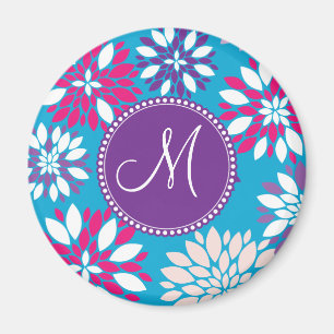 Kundenspezifisches Monogramm-lila rosa weiße Blum Magnet