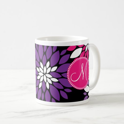 Kundenspezifisches Monogramm-lila rosa weiße Kaffeetasse (VorderseiteRechts)