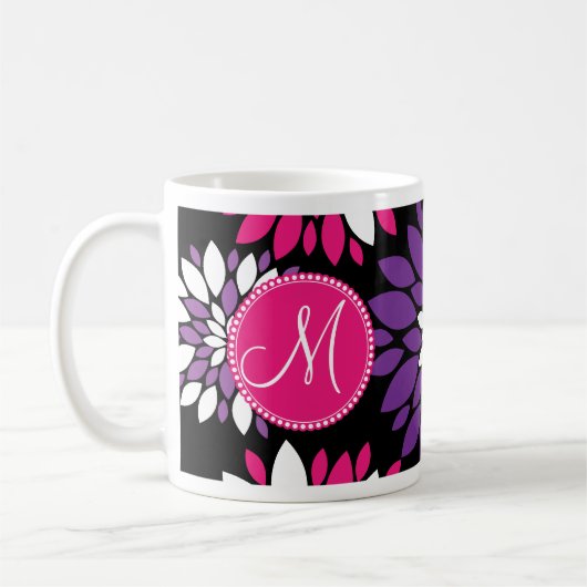 Kundenspezifisches Monogramm-lila rosa weiße Kaffeetasse (Links)