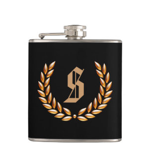 Kundenspezifisches Monogramm-Weizen-Kronen-Gold Flachmann