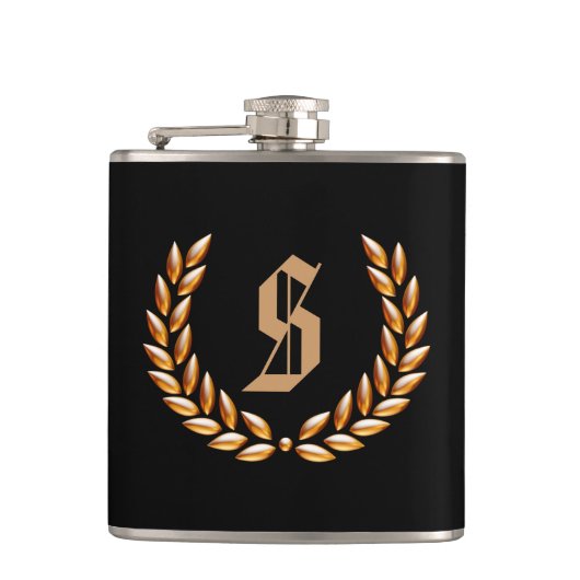 Kundenspezifisches Monogramm-Weizen-Kronen-Gold Flachmann (Vorderseite)