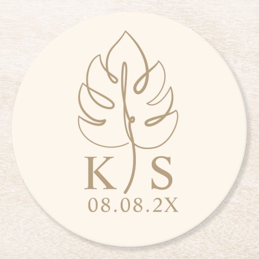 Kundenspezifisches Monsteron-Monogram-Save the Dat Runder Pappuntersetzer (Vorderseite)