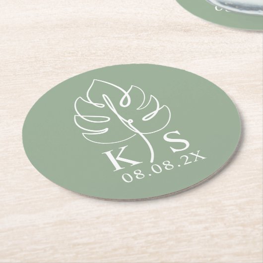 Kundenspezifisches Monsteron-Monogram-Save the Dat Runder Pappuntersetzer (Angewinkelt)