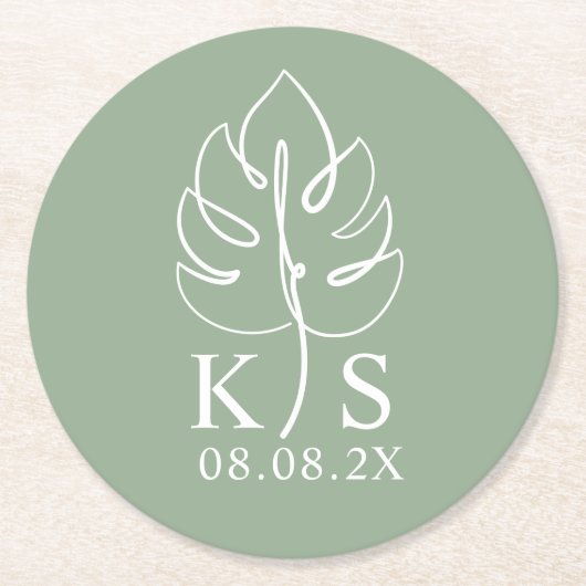 Kundenspezifisches Monsteron-Monogram-Save the Dat Runder Pappuntersetzer (Vorderseite)