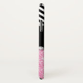 Kundenspezifisches rosa Glitzer-Schwarz-Zickzack Case-Mate iPhone Hülle (Hinten/Rechts)