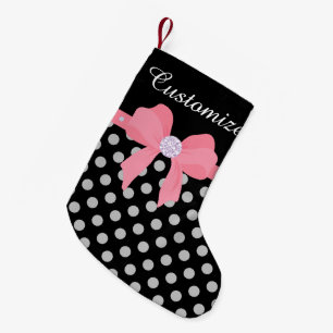 Kundenspezifisches Schwarzes punktierter w/Pink Kleiner Weihnachtsstrumpf