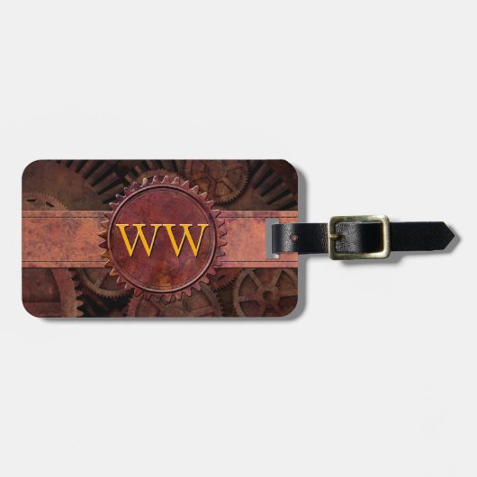Kundenspezifisches Steampunk übersetzt ledernes Gepäckanhänger (Vorderseite horizontal)