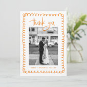 Kundiges französisches Orange-Hochzeitsstich Foto Dankeskarte (Stehend Vorderseite)