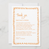 Kundiges französisches Orange-Hochzeitsstich Foto Dankeskarte (Rückseite)