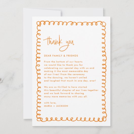 Kundiges französisches Orange-Hochzeitsstich Foto Dankeskarte (Rückseite)