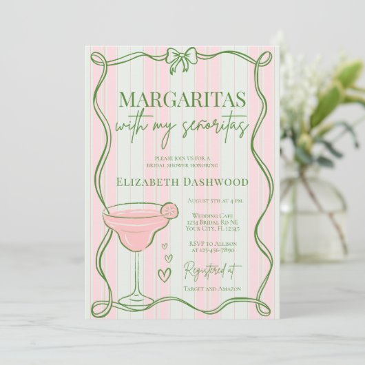 Kundiges Retro Margaritas Cocktail Brautparty Einladung (Stehend Vorderseite)