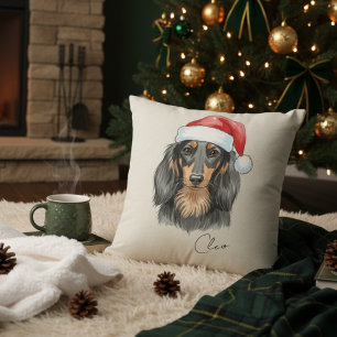 Kundiges Weihnachtsportrait in der Dackel Kissen