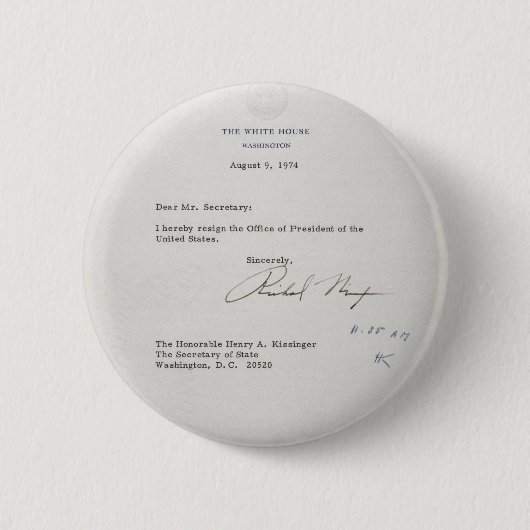Kündigungsbrief Präsidenten-Richard M. Nixon Button (Vorderseite)