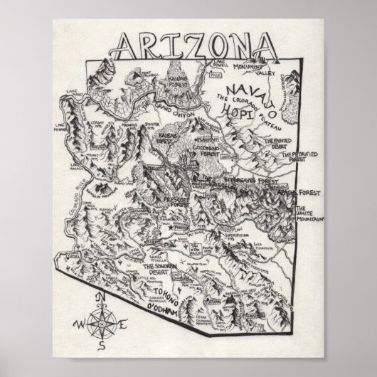 KunDrawn Arizona Karte | Poster (Vorne)