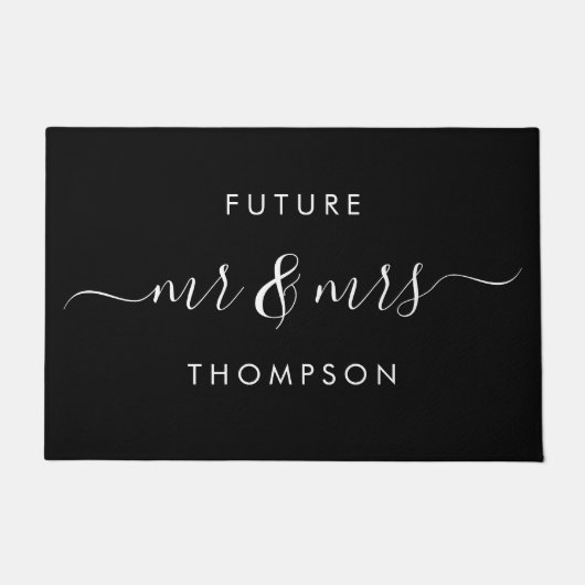 Künftig Herr und Frau Hand Scripted Family Black Fußmatte (Vorderseite)