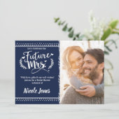 KÜNFTIGE FRAU. Foto mit blauem und weißem Brautpar Einladung (Stehend Vorderseite)