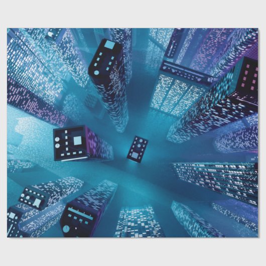 Künftige Innenstadt mit Wolkenkratzern in Neonkym Geschenkpapier (Flach)