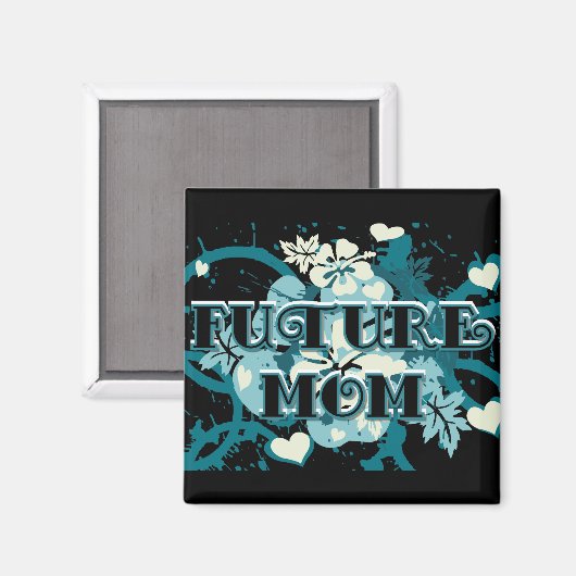 Künftige Mama - Herz und Blume Magnet (Vorderseite/Rückseite)