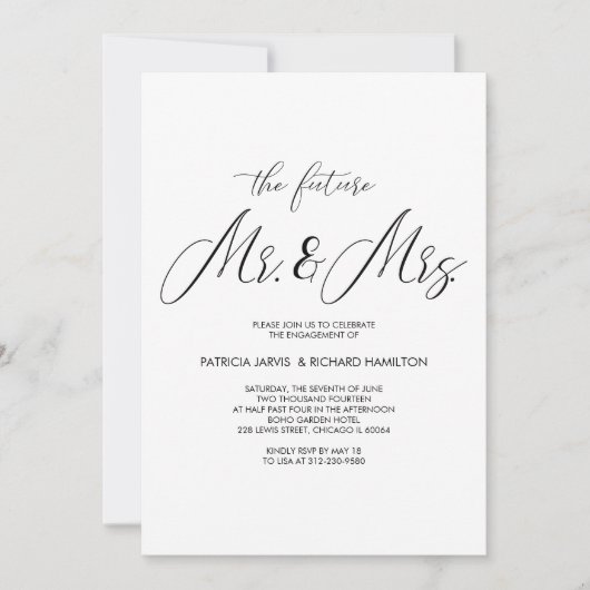 Künftige Mr. & Mrs. Engagement Party Chic Script Einladung (Vorderseite)