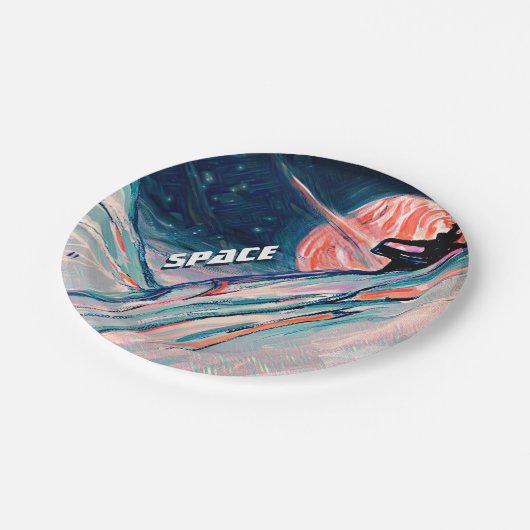 Künftige Zuhause im Weltraum Pappteller (Schrägansicht)