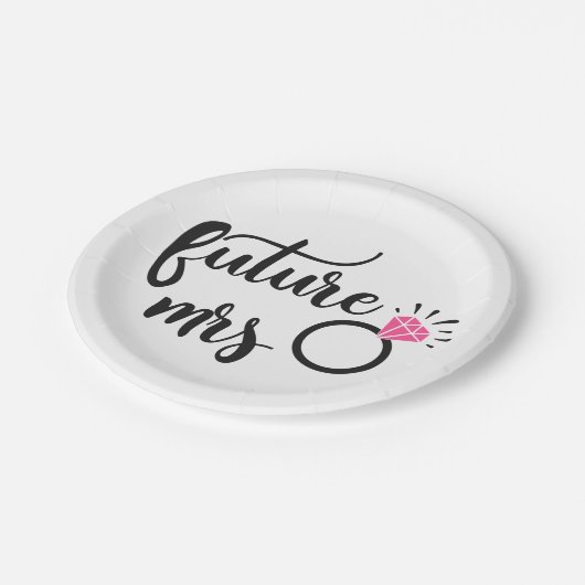 Künftiges Brautparty von Frau Schwarz-weiß Verlobu Pappteller (Schrägansicht)