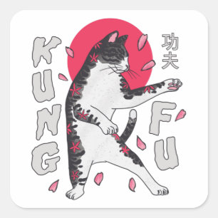 Kung Fu Cat Quadratischer Aufkleber
