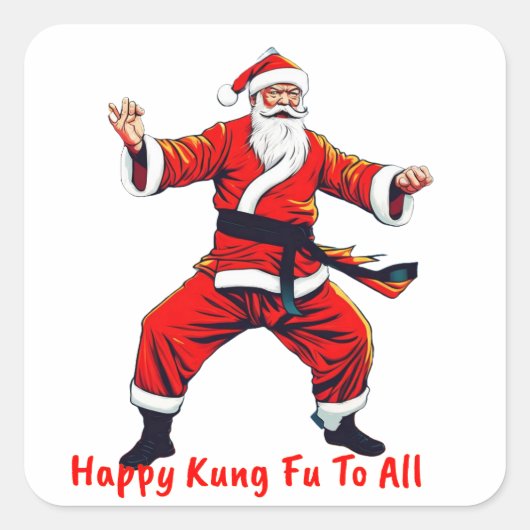 Kung Fu Fighting Santa Quadratischer Aufkleber (Vorderseite)