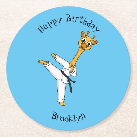 Kung Fu giraffe Cartoon Illustration Runder Pappuntersetzer (Vorderseite)