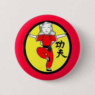 Kung Fu Kran-Positions-Mädchen Button