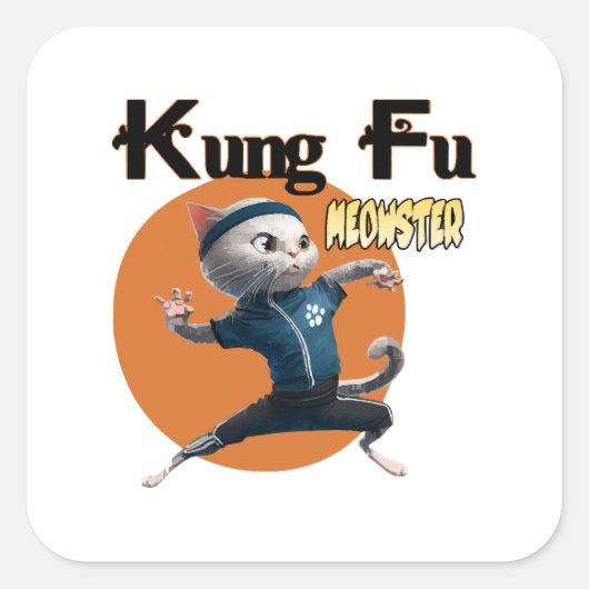 Kung Fu Meowster Quadratischer Aufkleber (Vorderseite)